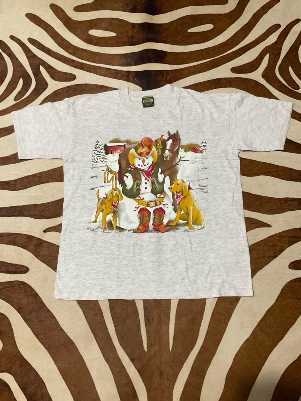 Vintage 80s Air Waves Horse Girl Cowgirl Dog Lover Western Sheriff Tee Shirt - M